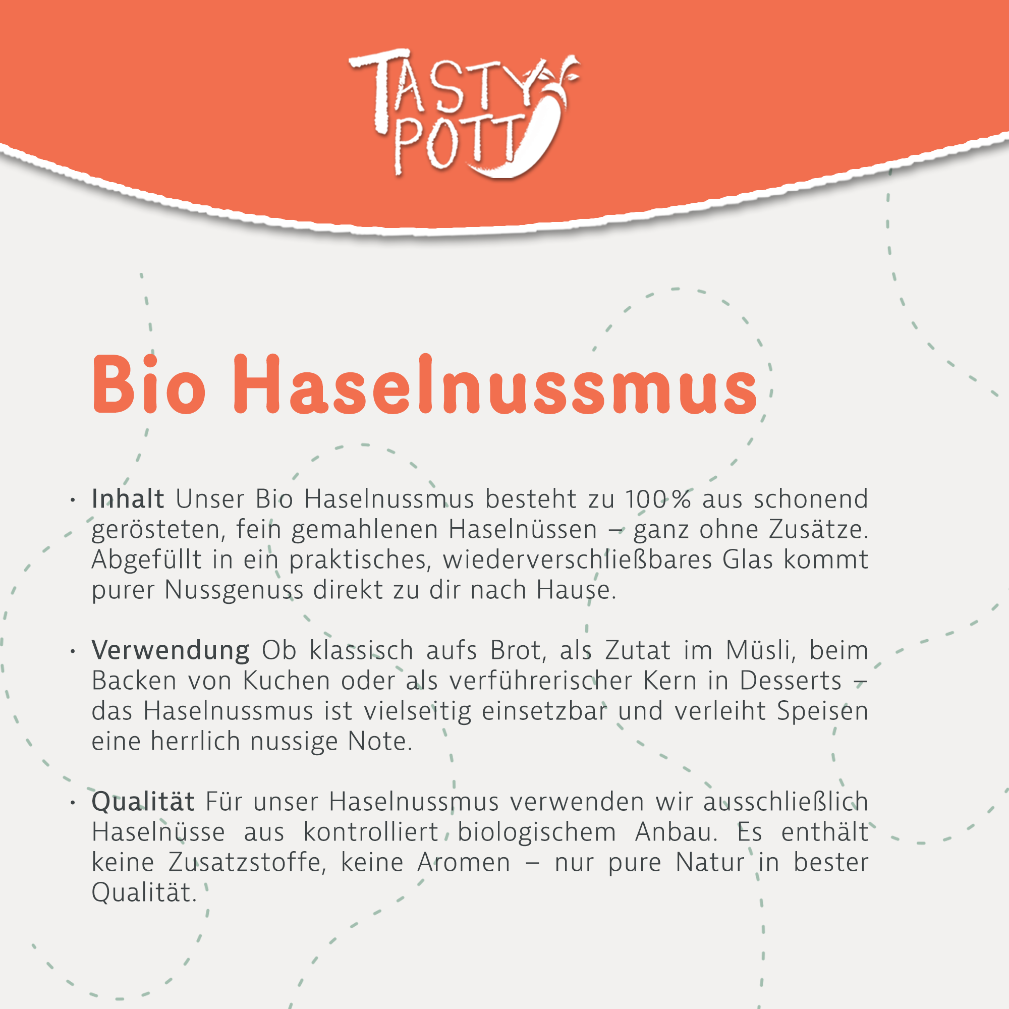 Bio Haselnussmus - Haselnuss Nussmus - 500g Glas von Tasty Pott