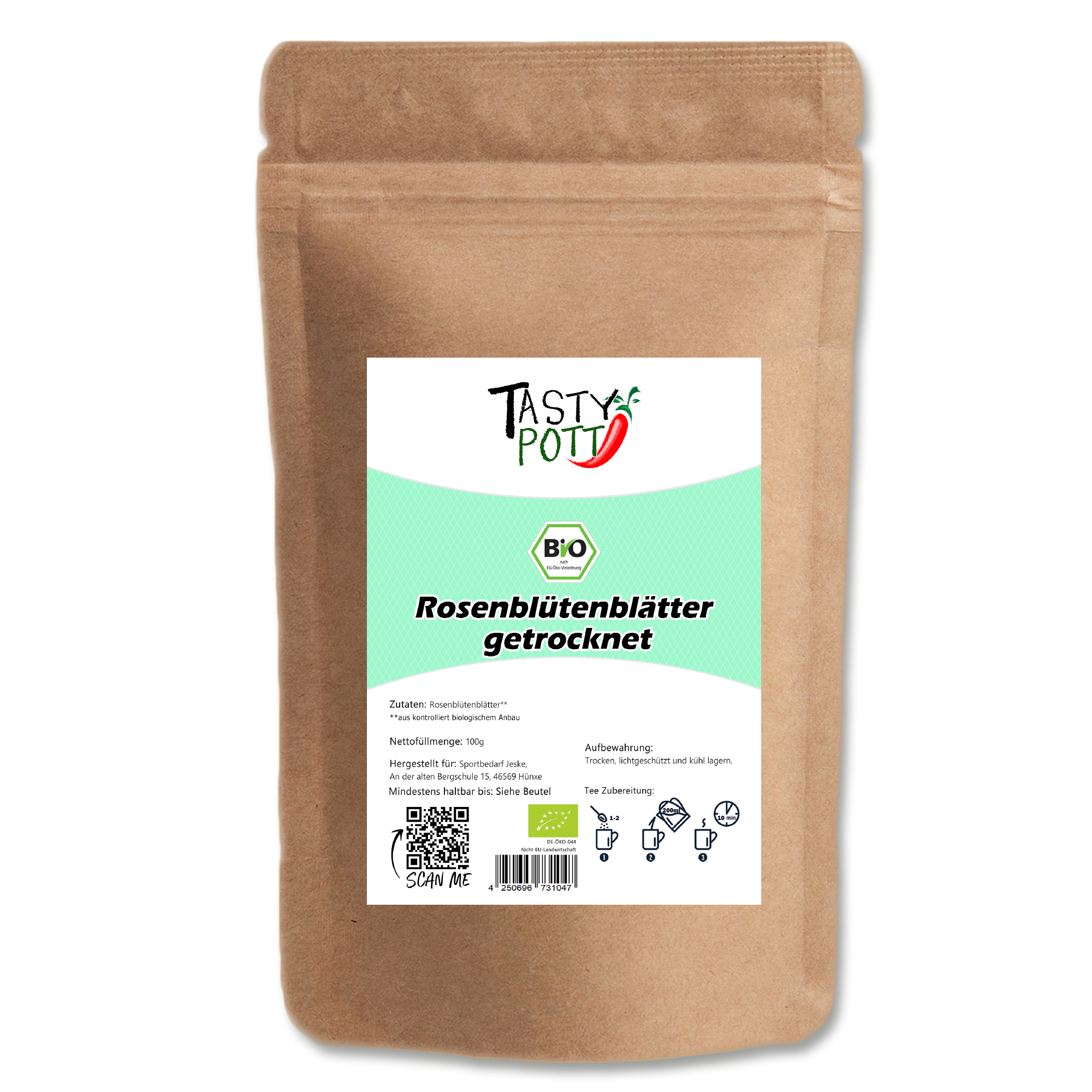 Bio Rosenblütenblätter - Bio getrocknete Rosenblüten - 100g Beutel Tasty Pott