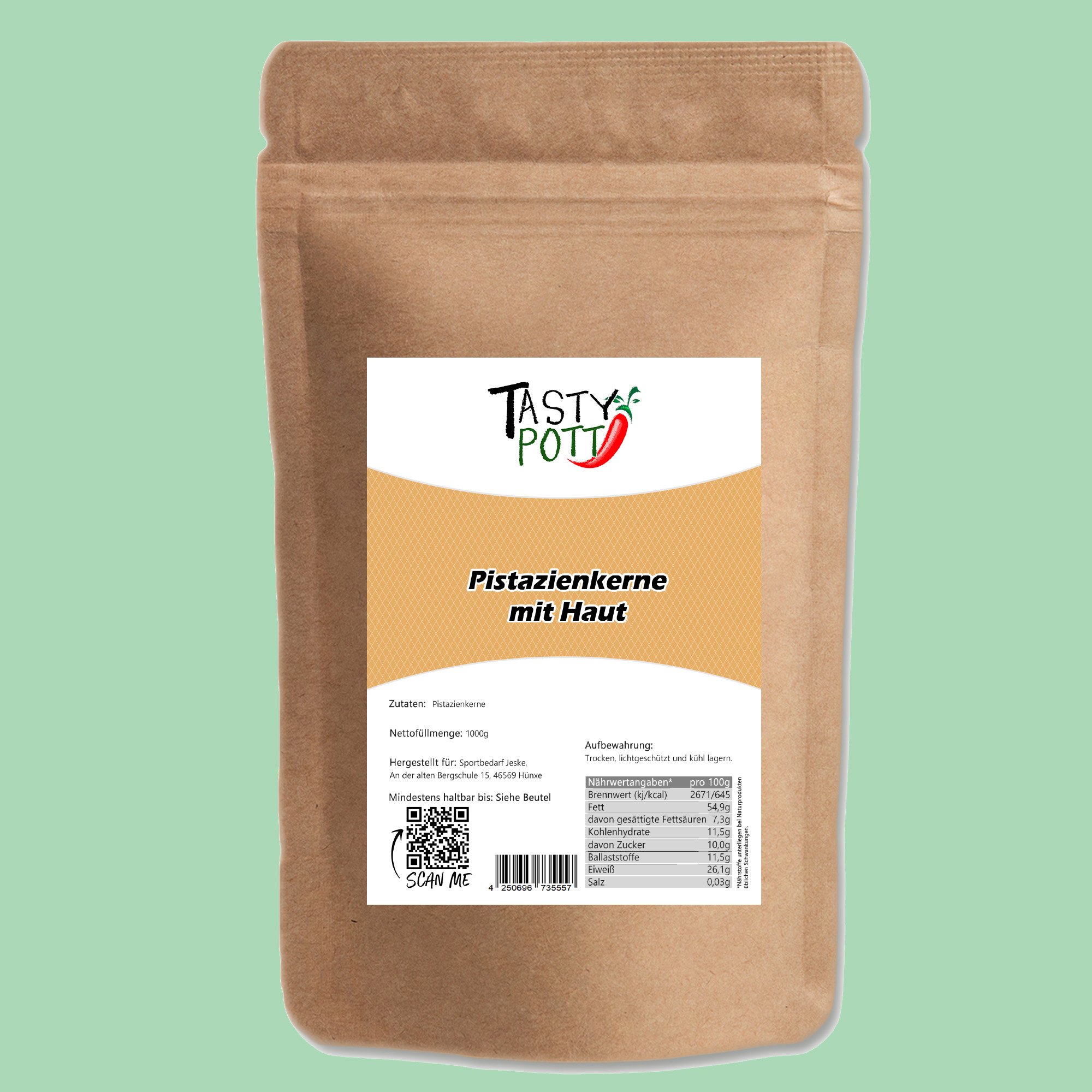 Pistazienkerne, mit Haut - ohne Schale - 1kg Beutel von Tasty Pott