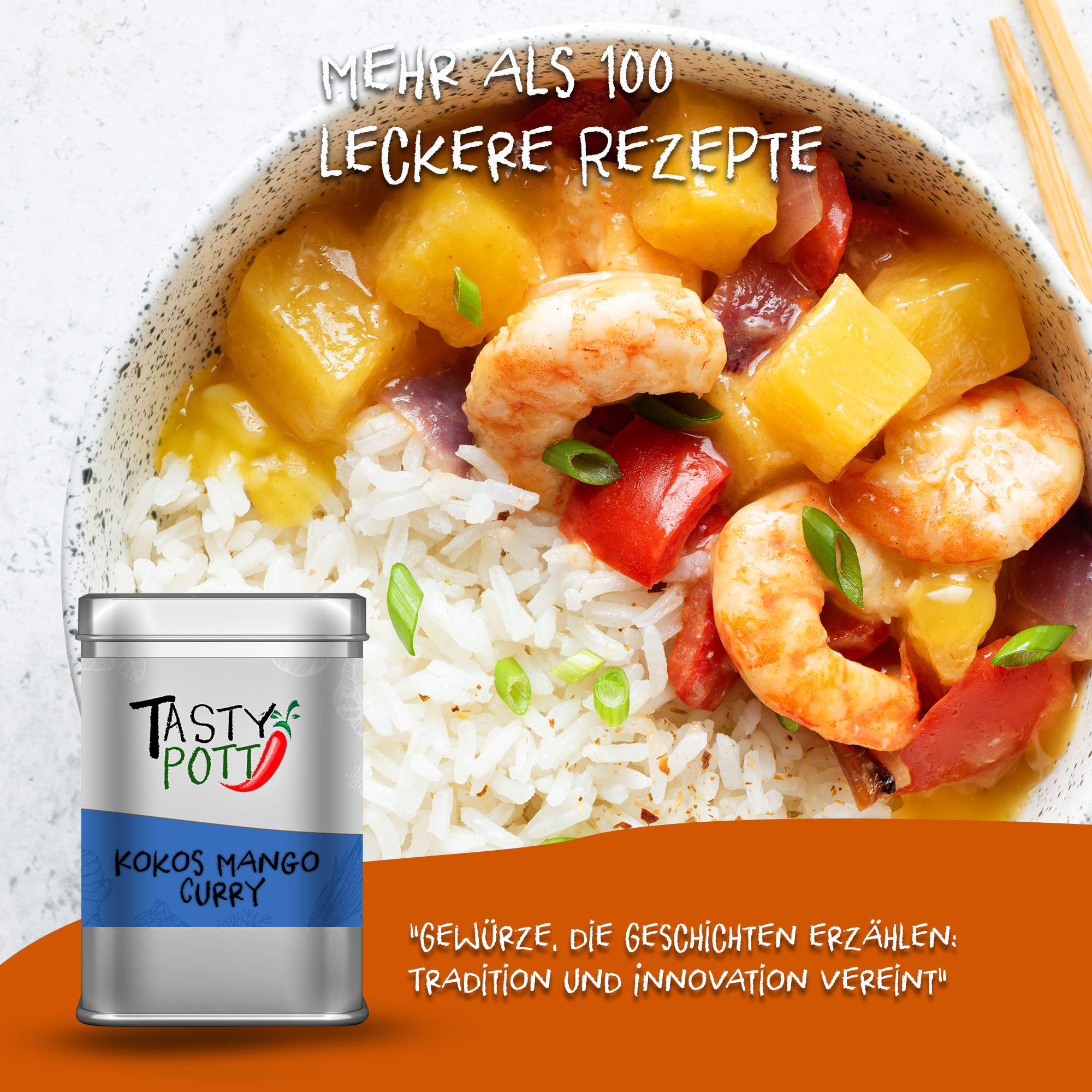 Kokos Mango Curry Gewürz | 75g Dose Tasty Pott   Kokos Mango Curry Gewürz | 75g Dose Tasty Pott