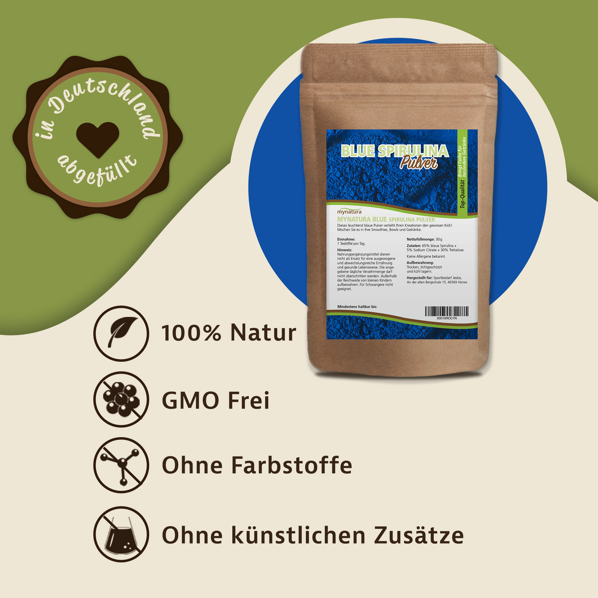 Blaue Spirulina – Natürliches Superfood-Pulver mit intensiv blauer Farbe | Mynatura 0,03Kg Blaue Spirulina – Natürliches Superfood-Pulver mit intensiv blauer Farbe | Mynatura 0,03Kg