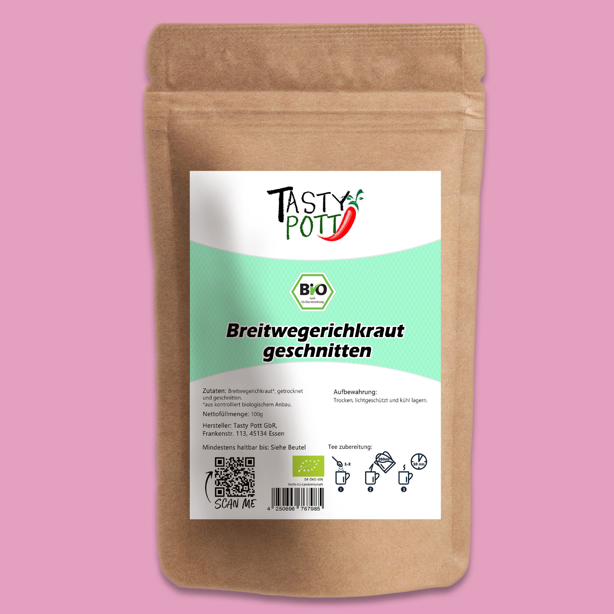 Getrocknetes Breitwegerichkraut geschnitten – Natürliches Kräuteraroma von Tasty Pott 250g