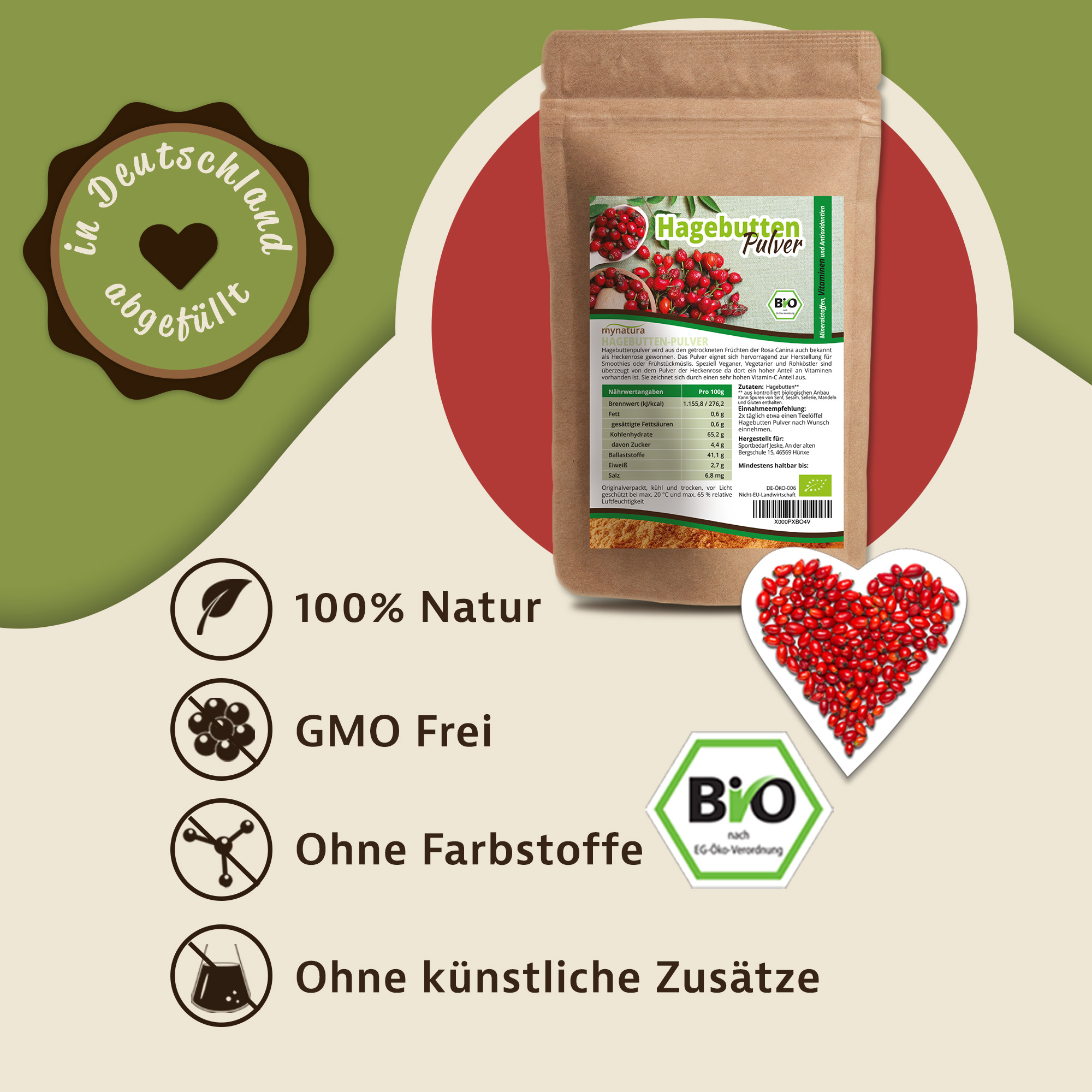 Mynatura Bio Hagebuttenpulver mit Vitamin C 1Kg