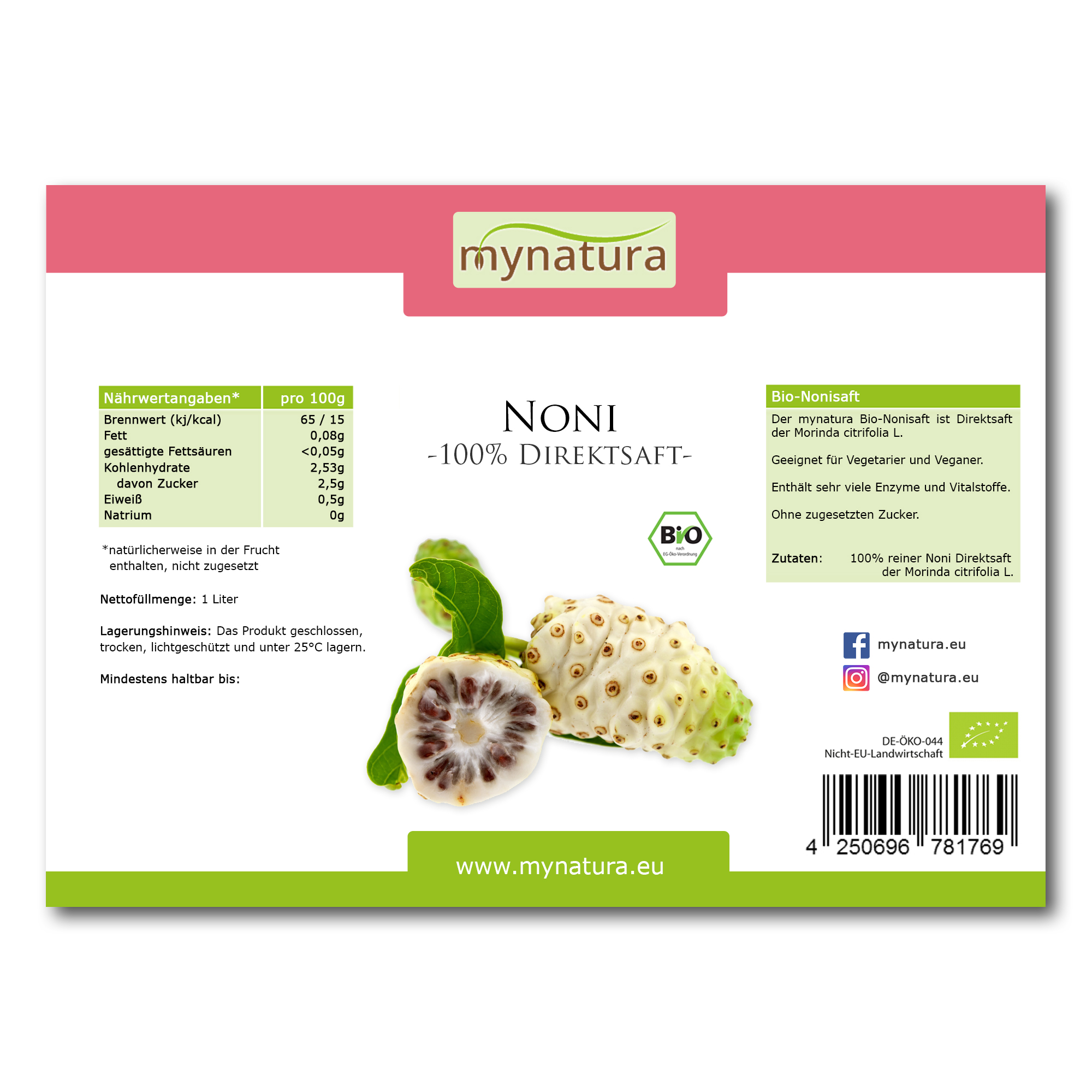 Mynatura Bio Nonisaft 1l - Noni Frucht Saft Stachelannone