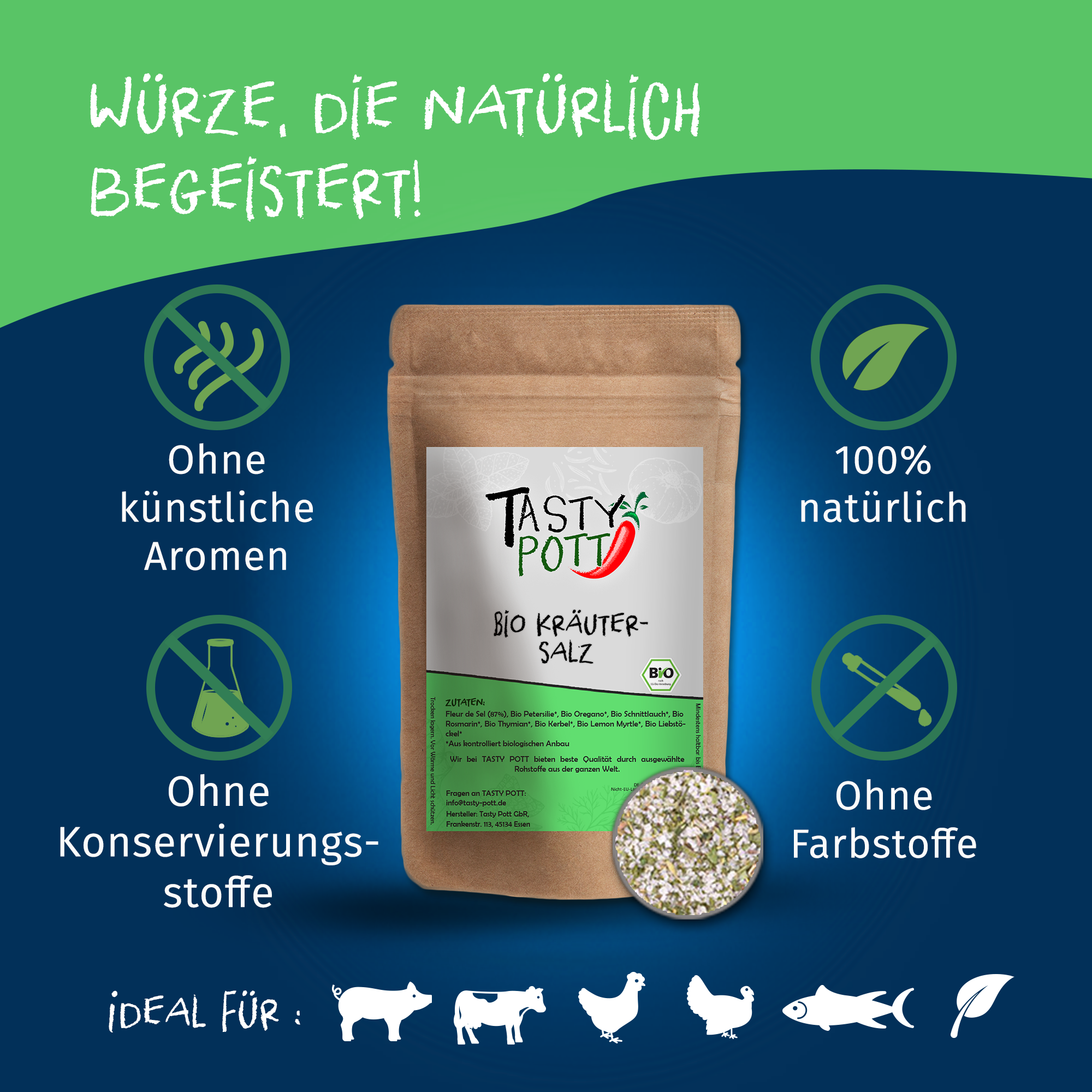 Bio Kräutersalz - Mediterrane Kräuter mit Salz - 100g Dose Tasty Pott Bio Kräutersalz - Mediterrane Kräuter mit Salz - 100g Dose Tasty Pott