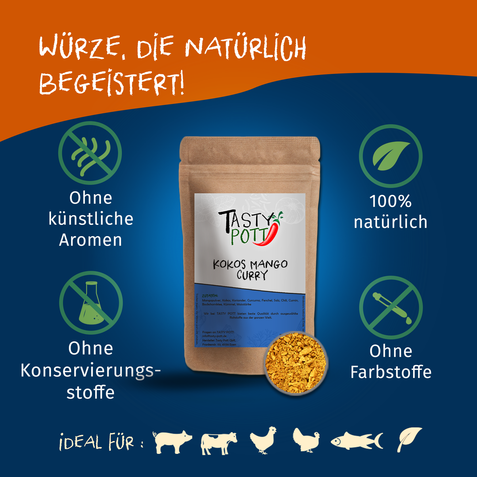 Kokos Mango Curry Gewürz | 75g Dose Tasty Pott  