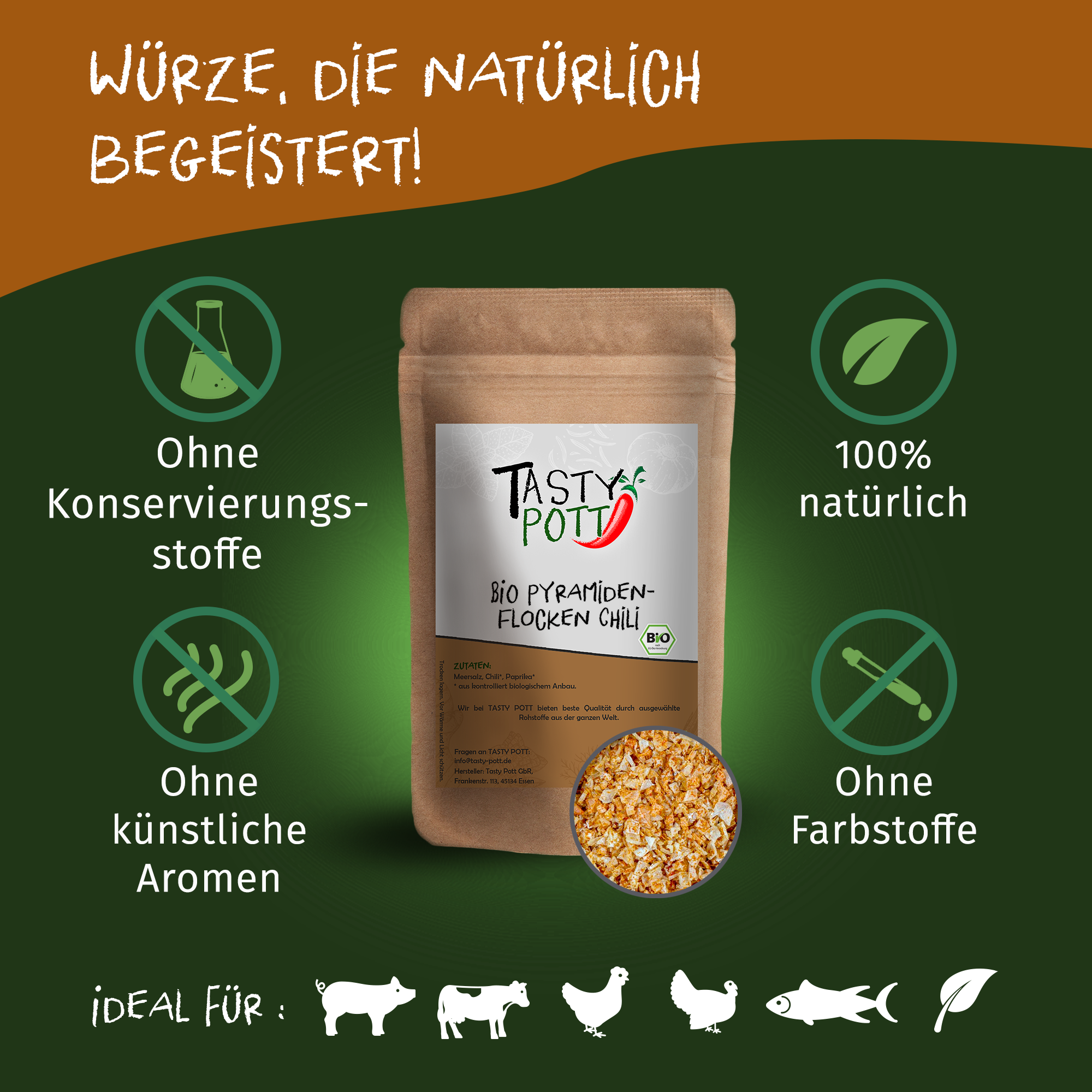Pyramiden Flocken Chili - Bio Pyramidensalz | 85g Dose Tasty Pott 