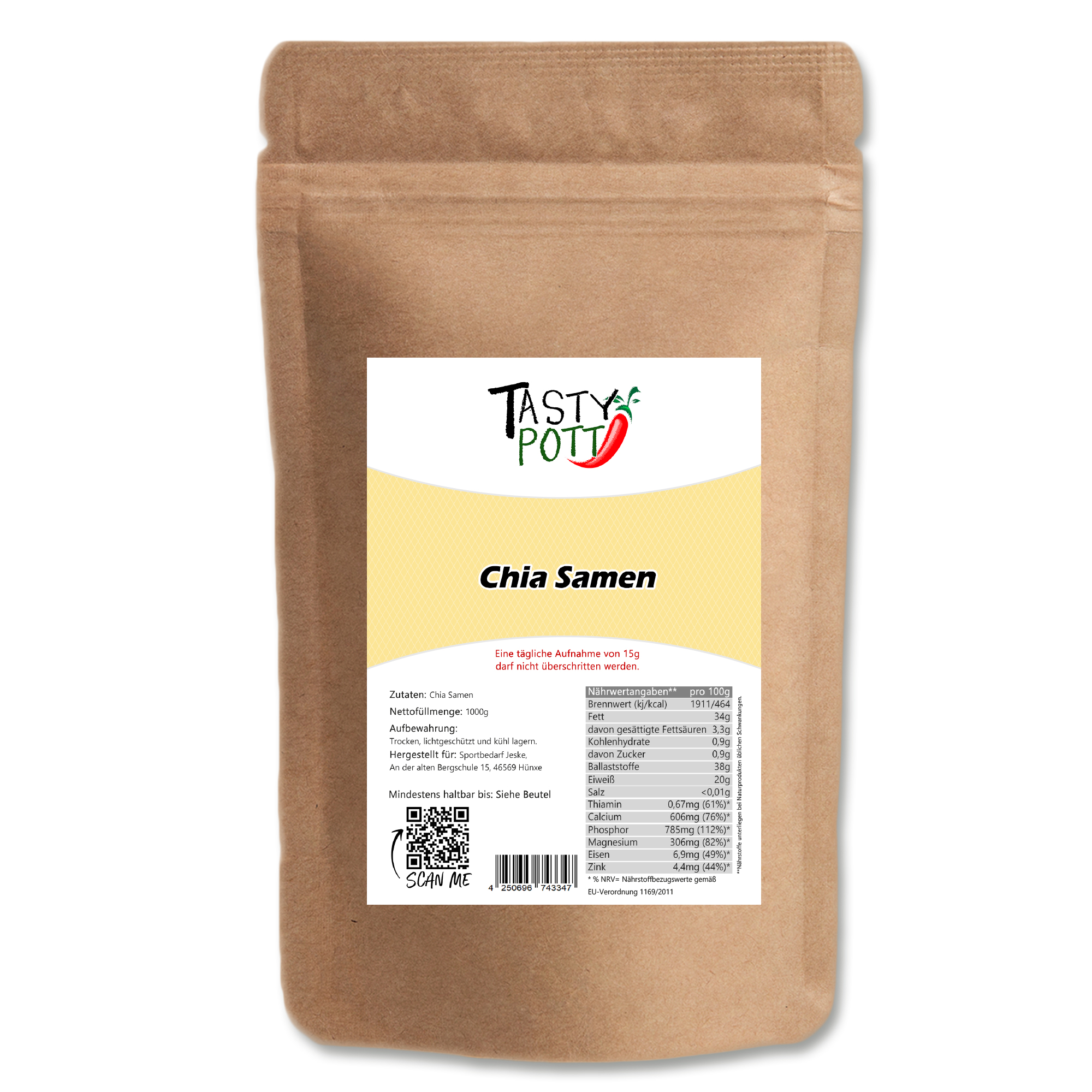 Chiasamen - Superfood Chia-Samen - 1kg Beutel Tasty Pott