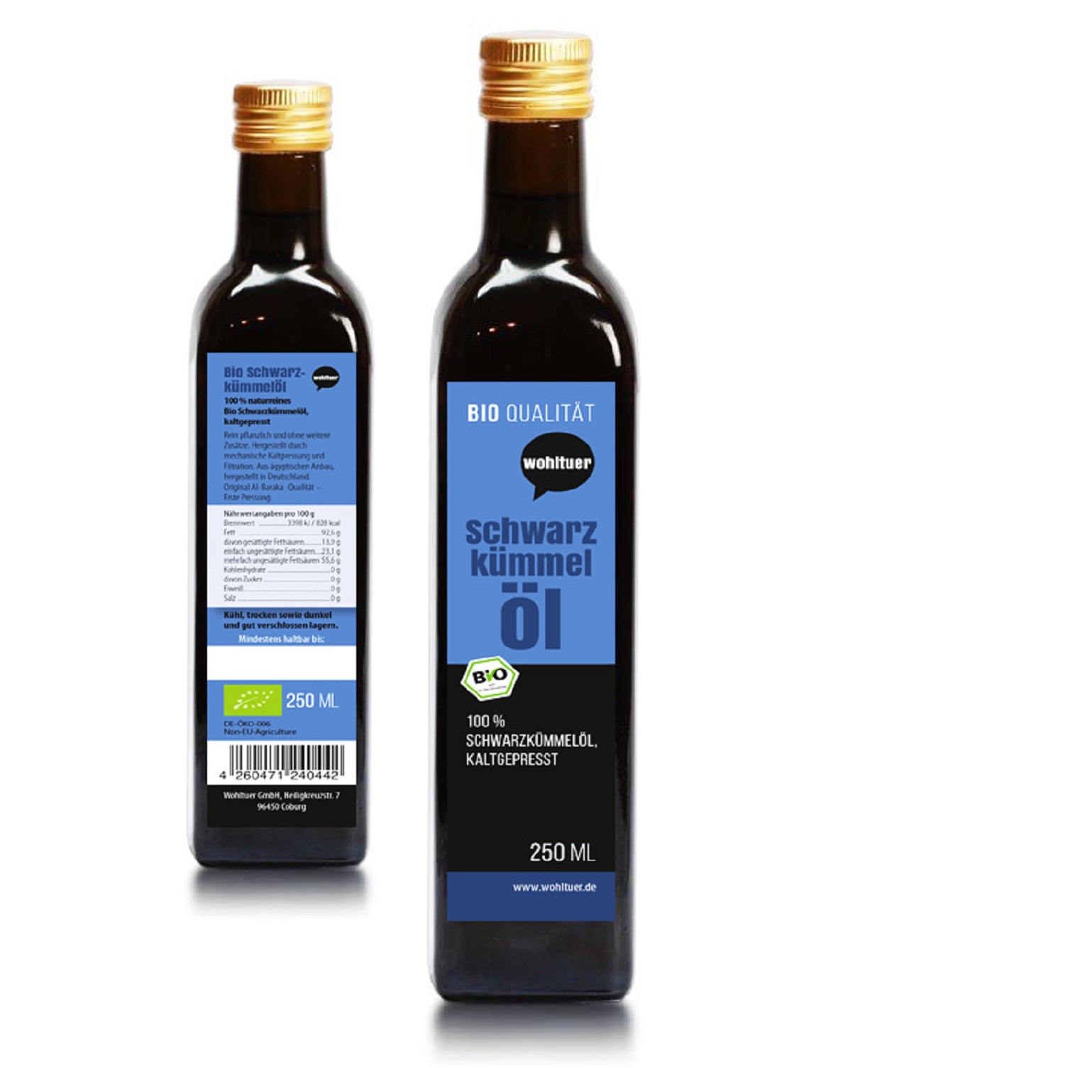 Wohltuer Bio Schwarzkümmel Öl 250 ml - Kaltgepresst (250ml Flasche) Wohltuer Bio Schwarzkümmel Öl 250 ml - Kaltgepresst (250ml Flasche)