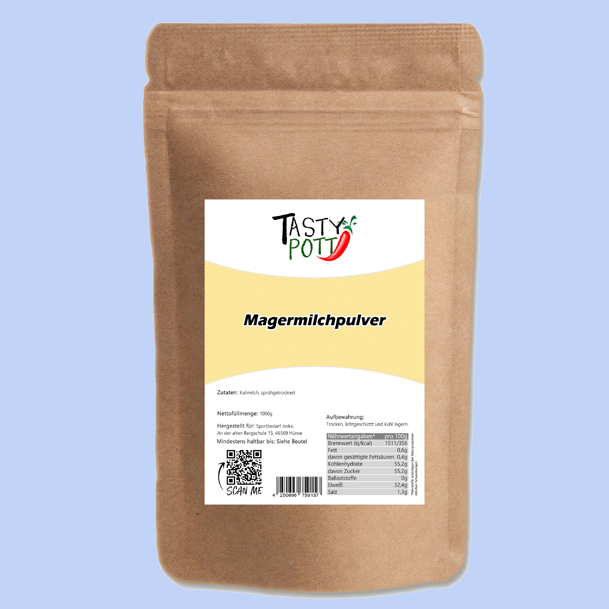 Magermilchpulver in Top Qualität & Geschmack | 1000 g Tasty Pott