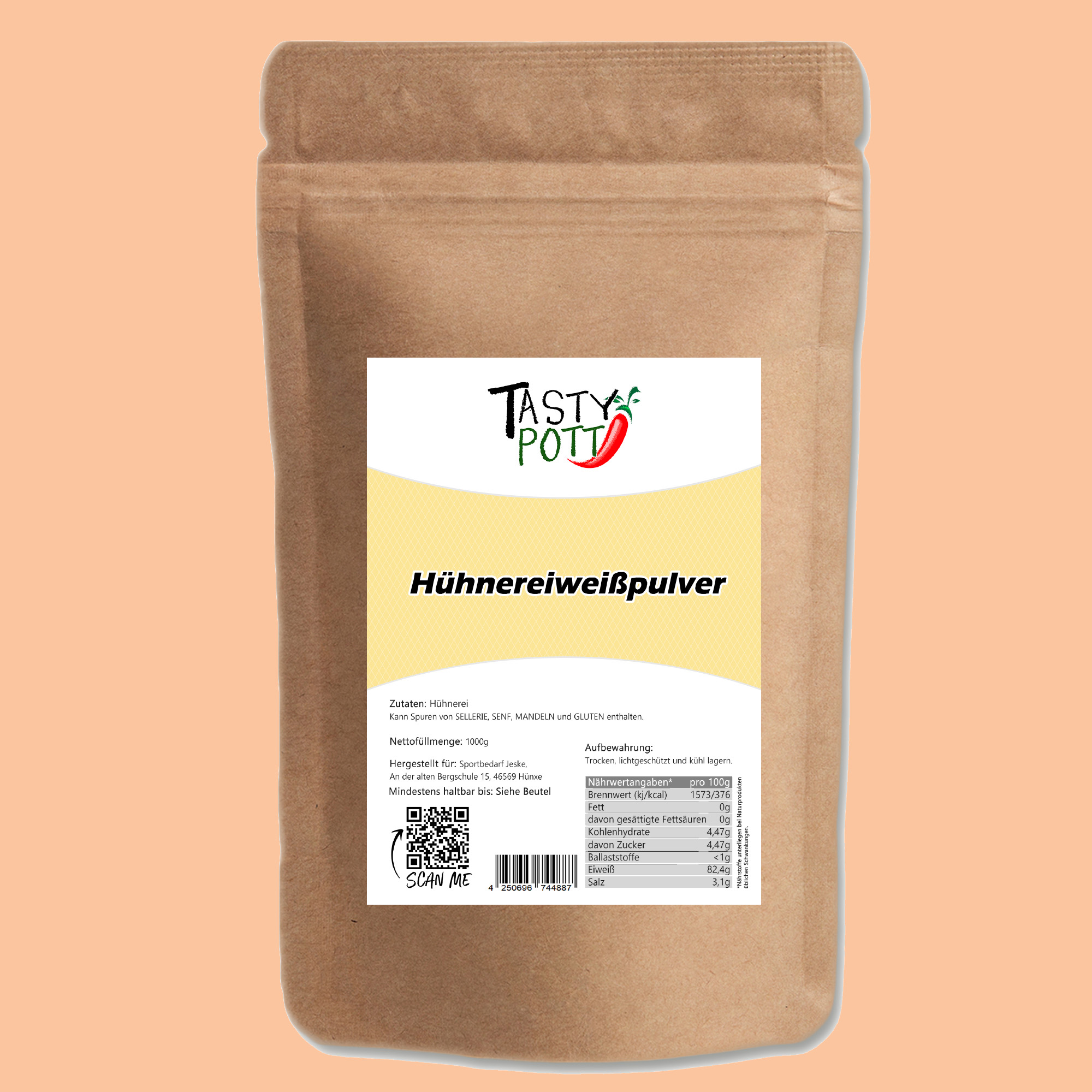 Hühnereiweißpulver - Eiklar Pulver- Im 1kg Beutel von Tasty Pott