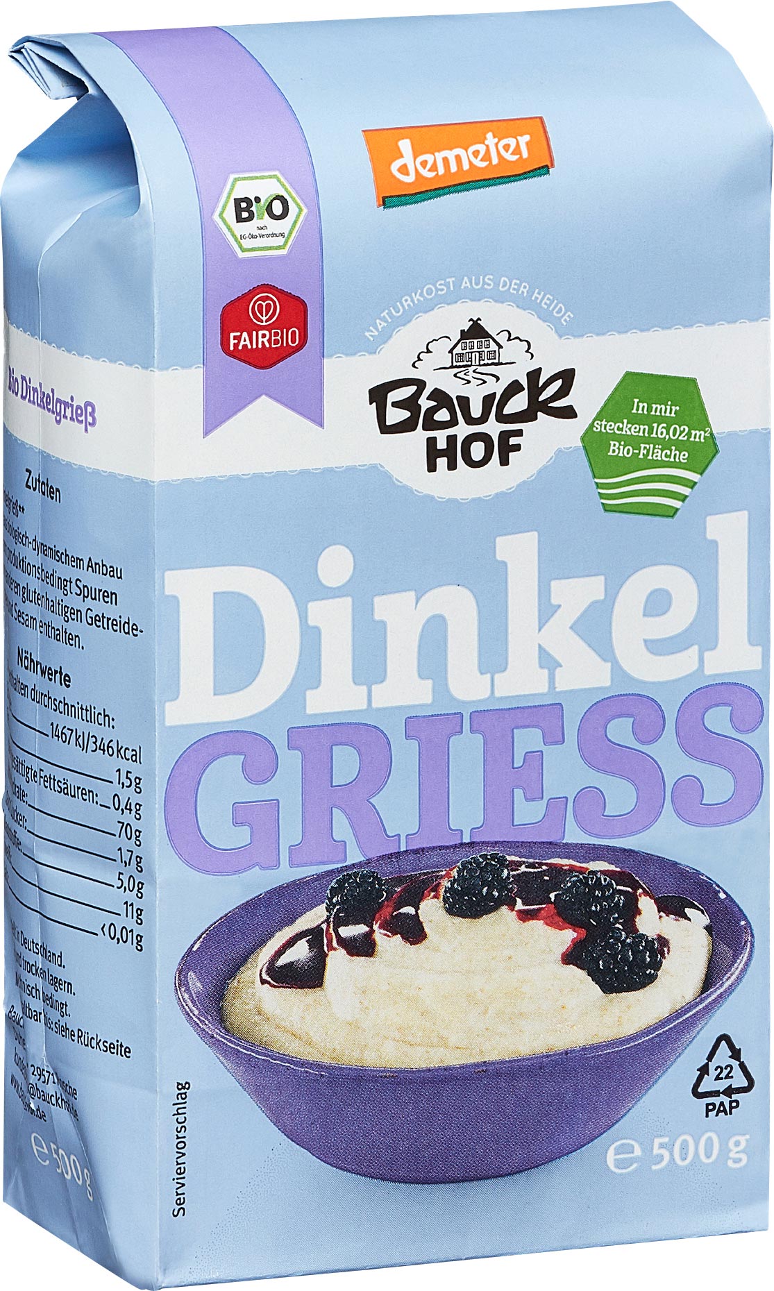 Bauck Bio Dinkel Vollgriess, (6x500g)