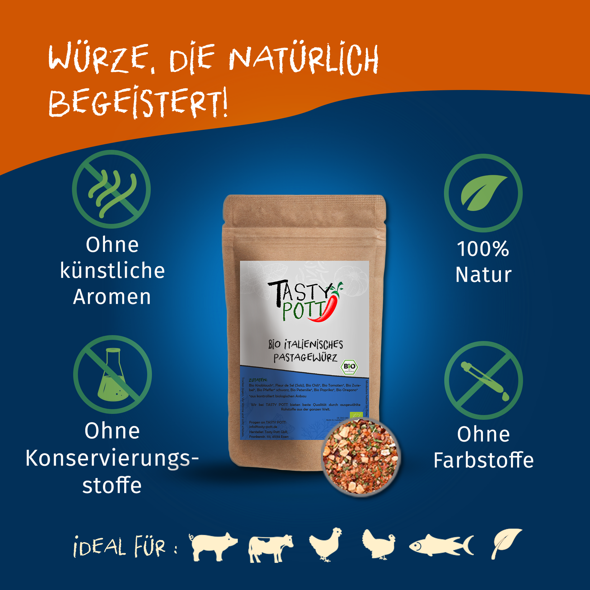  Italienisches Bio Pastagewürz - aromatisches Pasta Gewürz | 100g Dose Tasty Pott  