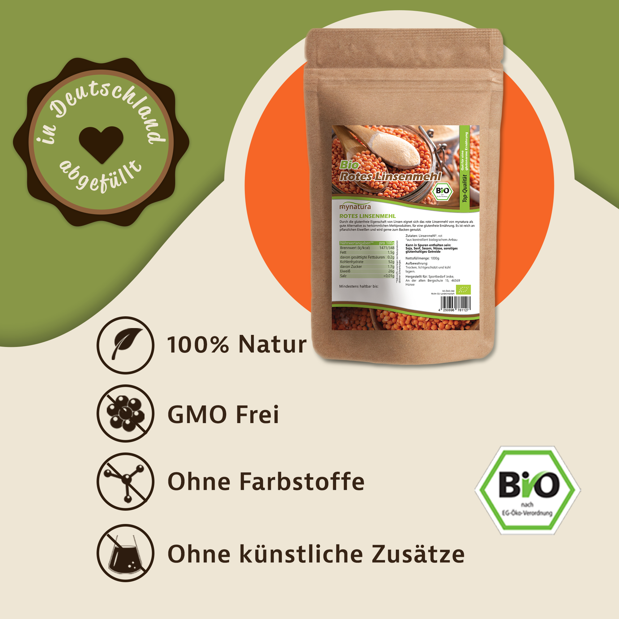 Mynatura Bio Linsenmehl – rot  - 1Kg