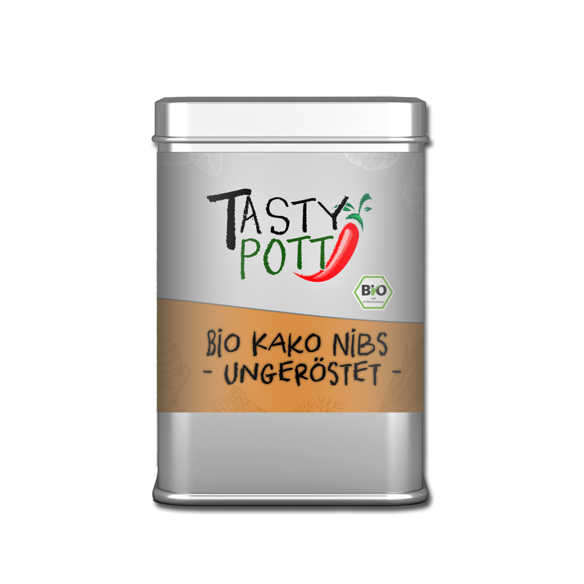 Bio Kakao Nibs - Kakaonibs ungeröstet - 75g Dose von Tasty Pott 