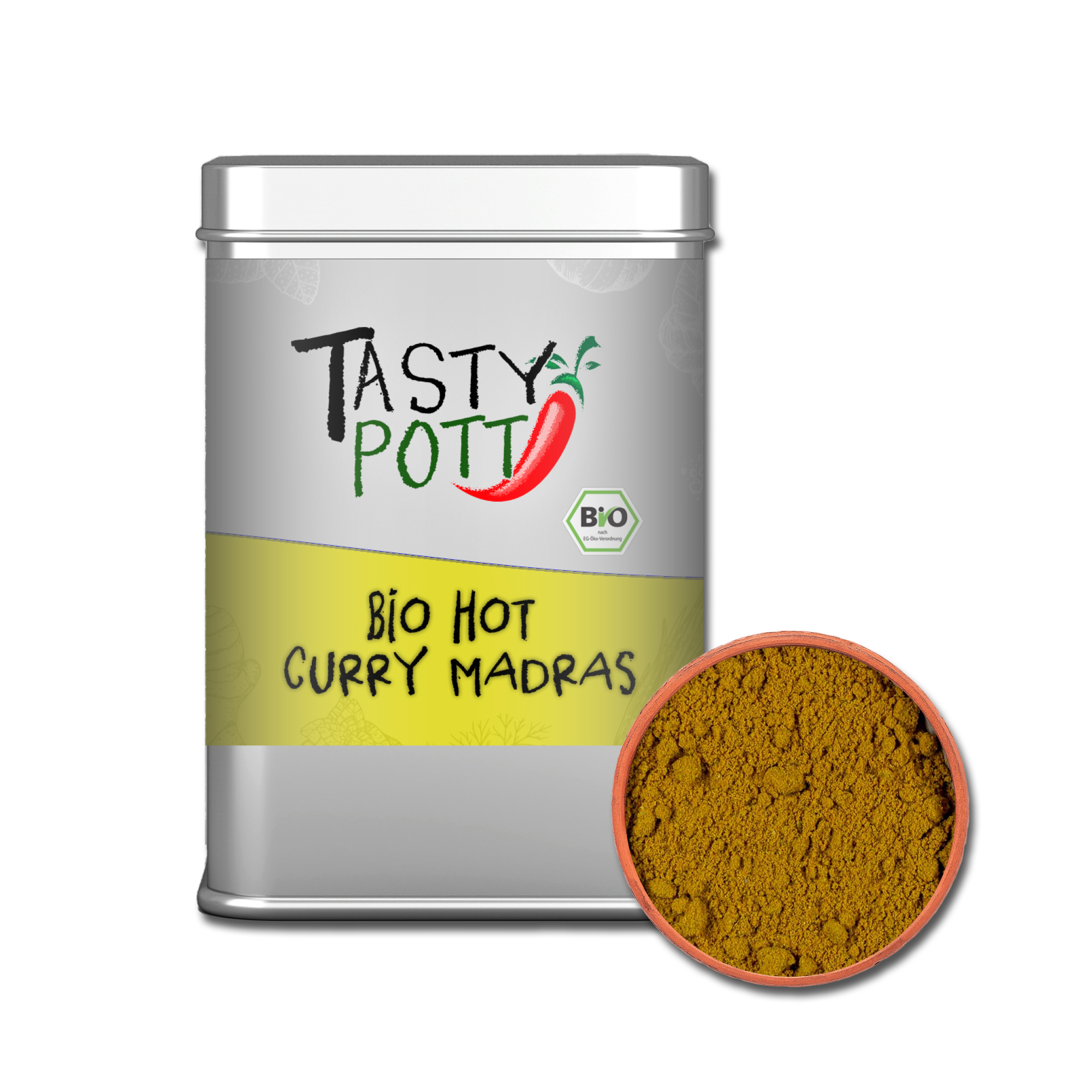 Hot Curry Madras Bio – Scharfes Gewürz 100g | Tasty Pott Scharfes Bio Currygewürz in 100g Aromadose – indischer Stil
