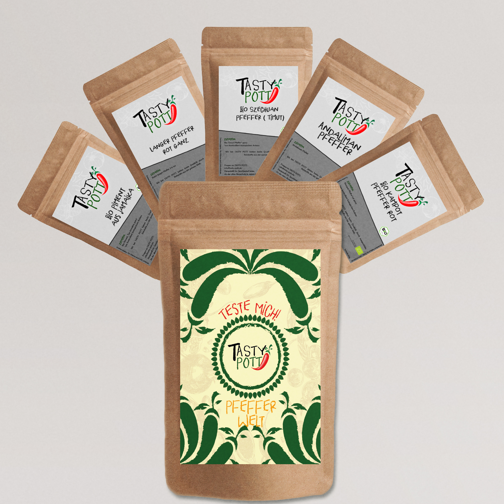 Tasty Pott Pfeffer Welt Set 5x 30g Probierset - Pepper - Pfefferkörner - Geschmacksintensiv Tasty Pott Pfeffer Welt Set 5x 30g Probierset - Pepper - Pfefferkörner - Geschmacksintensiv