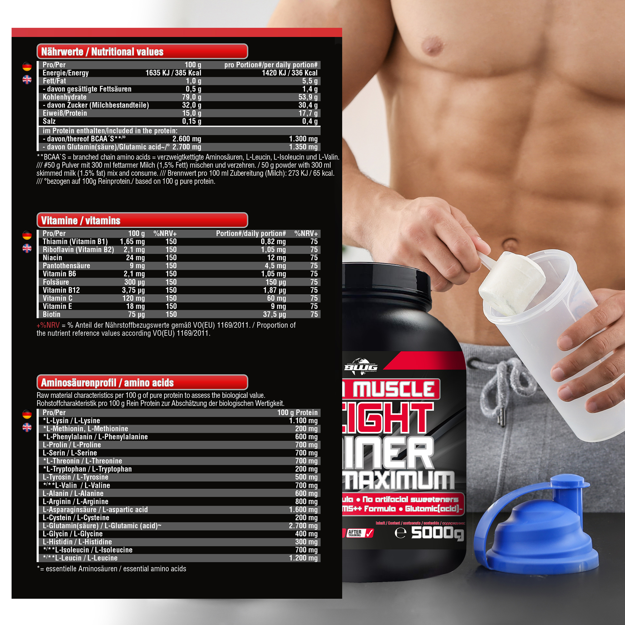BWG Mega Muscle Weight Gainer 5kg Dose