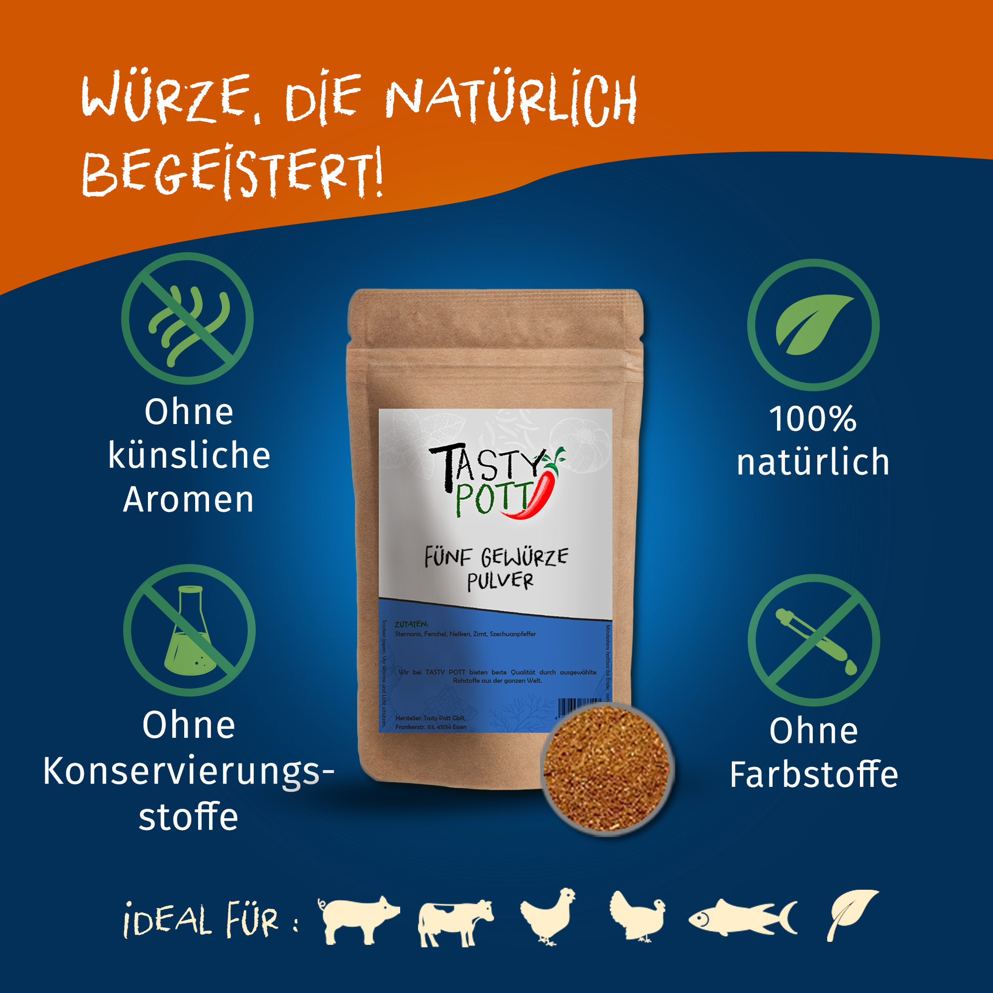 Fünf Gewürze Pulver Mischung - 80g Dose Tasty Pott