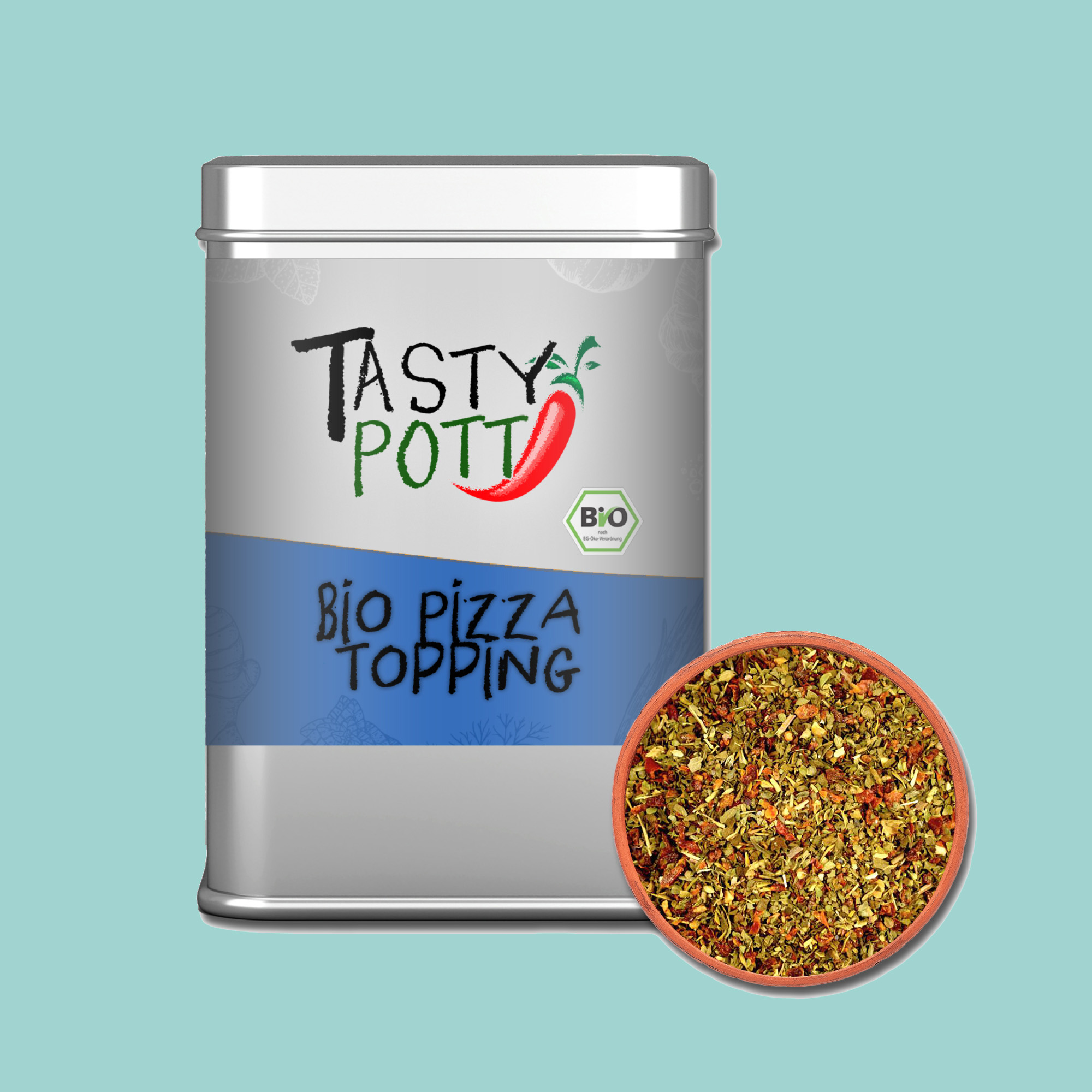 Bio Pizza Topping - Gewürzmischung - 70g Dose von Tasty Pott Bio Pizza Topping - Gewürzmischung - 70g Dose von Tasty Pott