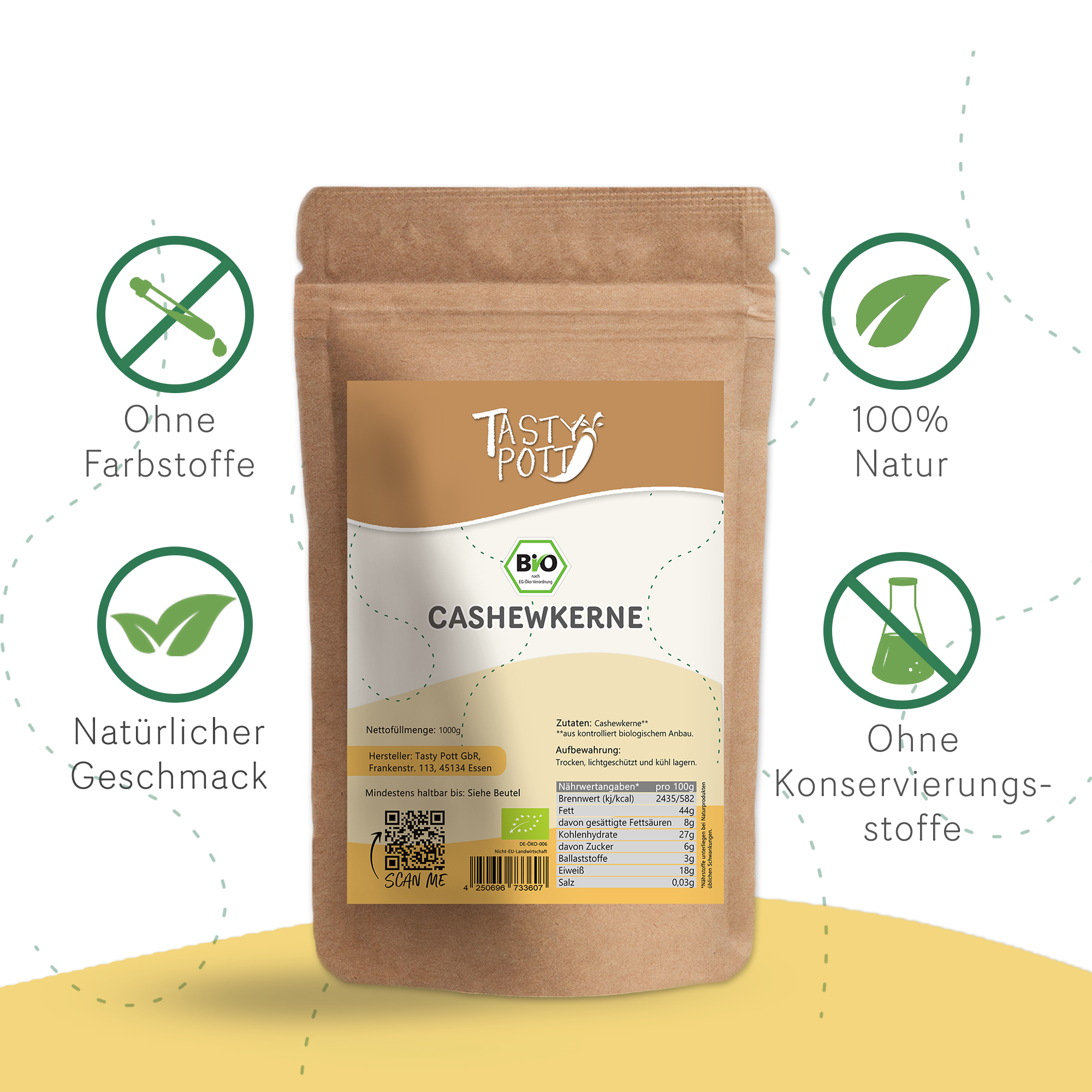 Tasty Pott Bio Cashewkerne, ganz 1Kg
