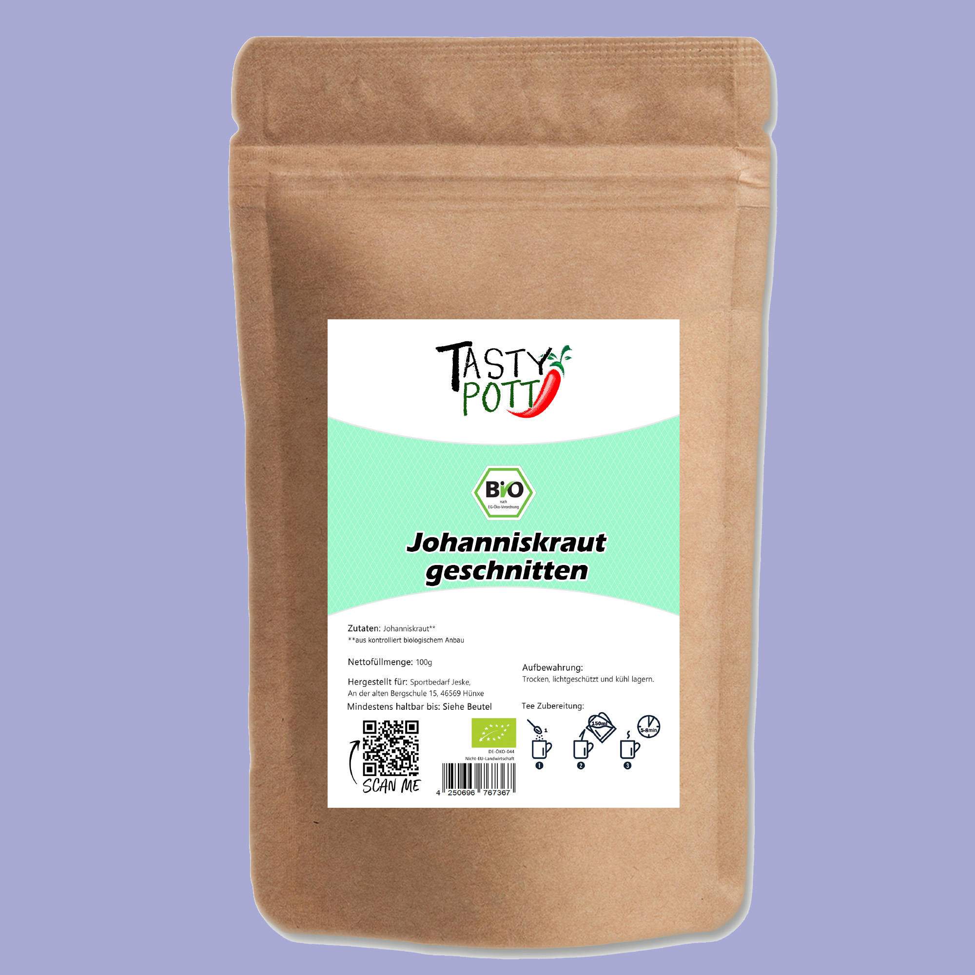 Johanniskraut geschnitten Bio Qualität 500g Beutel Tasty Pott