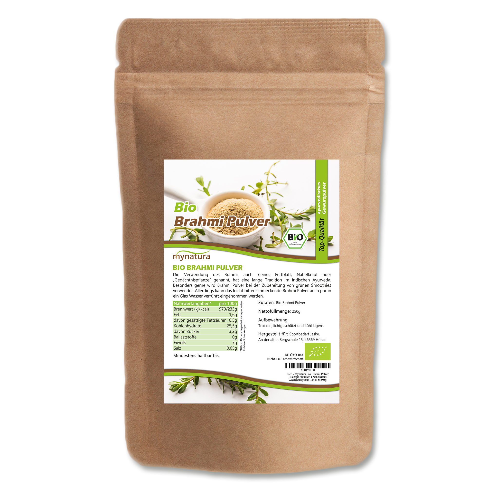 Mynatura Bio Brahmi Pulver  - Kräuterkunde indisches Ayurveda 250g