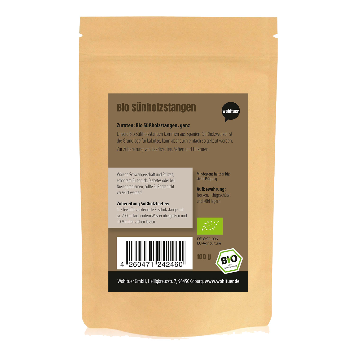 Wohltuer Bio Süßholzstangen ganz | Süßholzwurzel aus Spanien Tee 100g Wohltuer Bio Süßholzstangen ganz | Süßholzwurzel aus Spanien Tee 100g