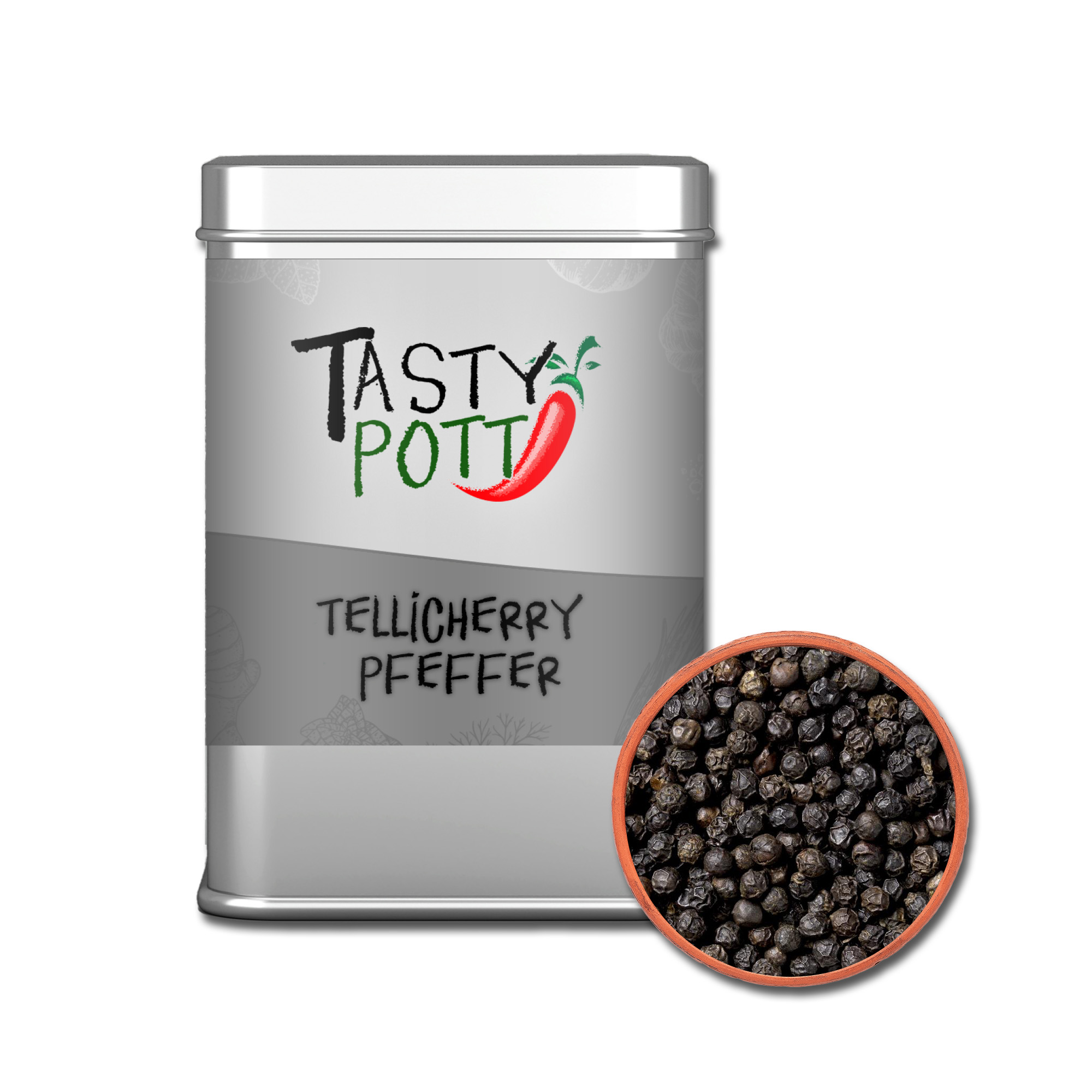 Tellicherry Pfeffer ganz 80g Dose von Tasty Pott