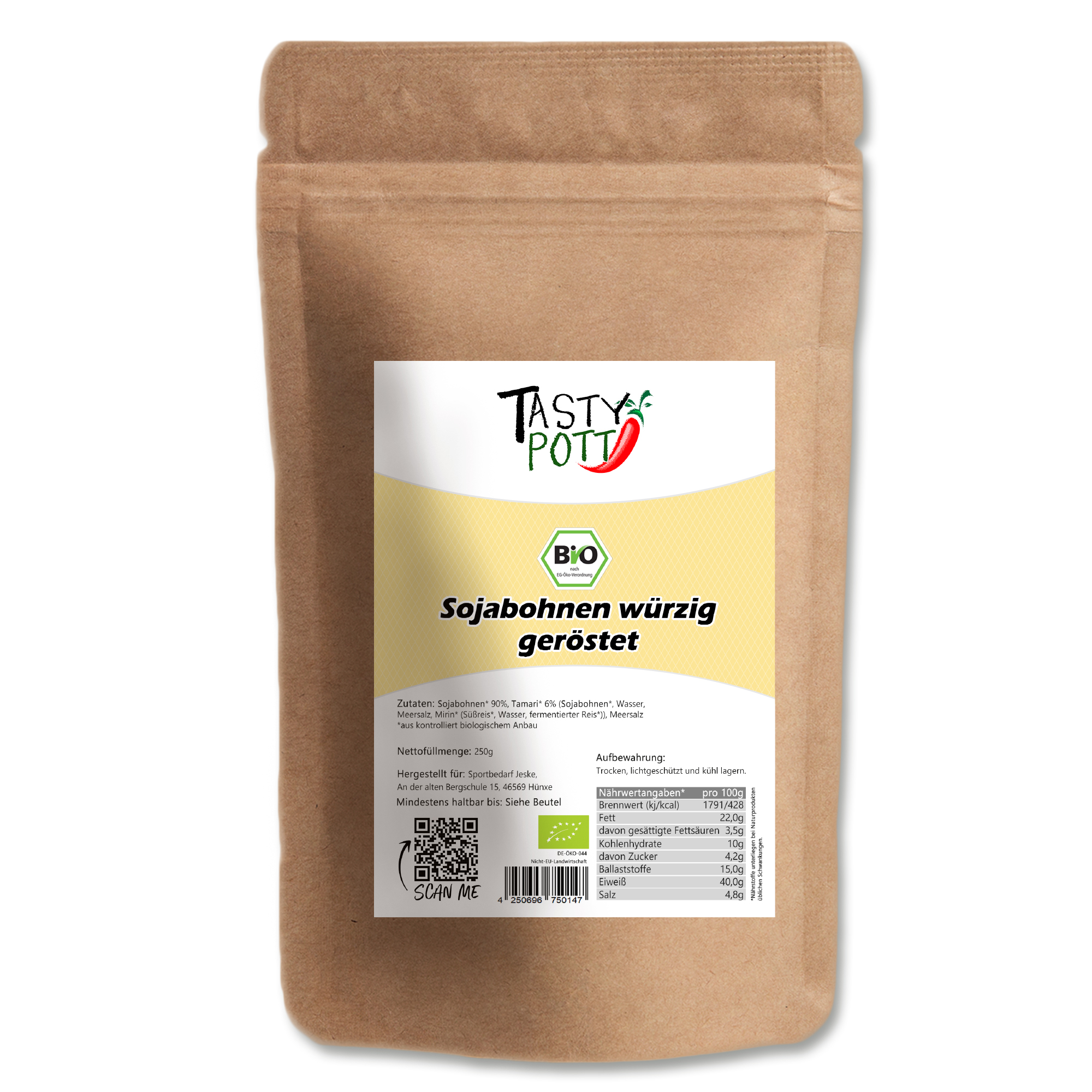 Sojabohnen geröstet und gesalzen - Bio Sojasnack | 2x1kg Beutel Tasty Pott
