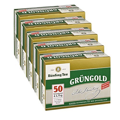 Bünting Tee Grüngold, 50 Tassenbeutel 5er Pack a 1,75g