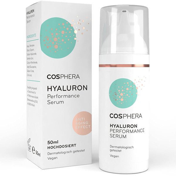Cosphera - Hyaluron Performance Serum hochdosiert 50 ml - Hyaluronsäure Konzentrat Gel für Gesicht,