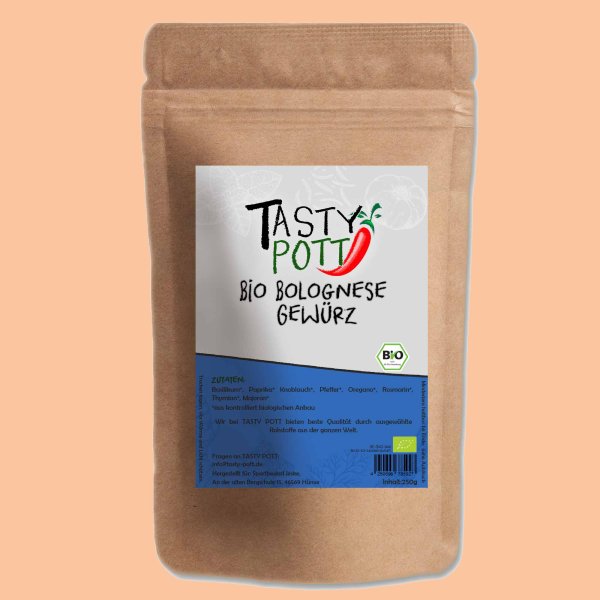 Tasty Pott Bio Bolognese Gewürz Gewürzmischungen Nachfüllbeutel 250g