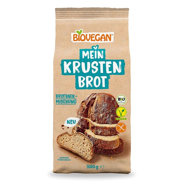 Biovegan Mein Krustenbrot, glutenfreie Brotbackmischung für knuspriges und frisches Brot, einfache u