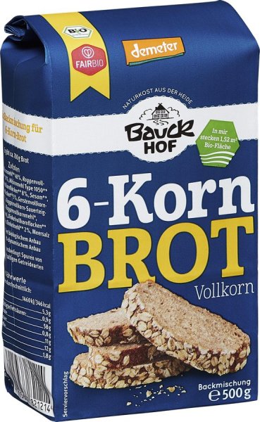 Bauckhof 6-Korn-Brot, Vollkorn, 1-er Pack (1 x 500 g) - Bio