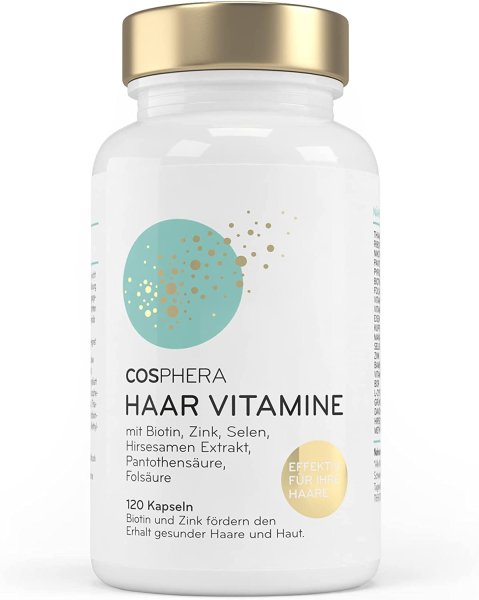Cosphera Haar Vitamine - Hochdosiert mit Biotin, Selen, Zink, Folsäure, Hirse Samen Extrakt - 120 ve
