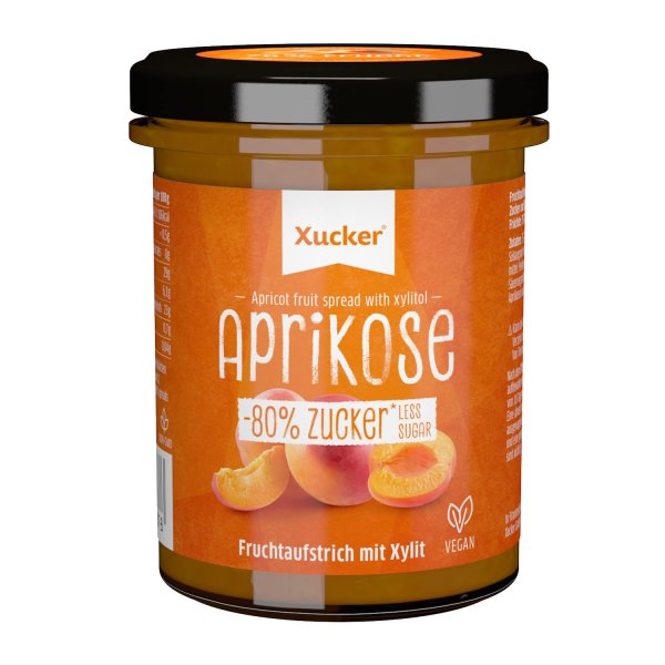 Xucker Fruchtaufstrich Aprikose mit Xylit - Fruchtiger Brotaufstrich mit Xylitol - 75% Fruchtgehalt