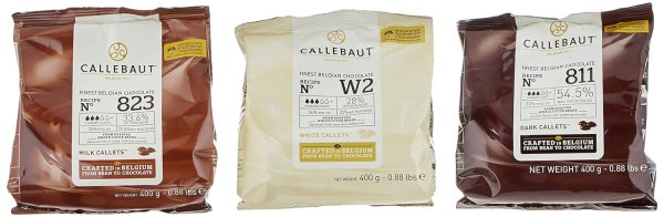 Callebaut, Kuvertüre Callets, Zartbitterschokolade, Milchschokolade und weiße Schokolade(3x1200g)