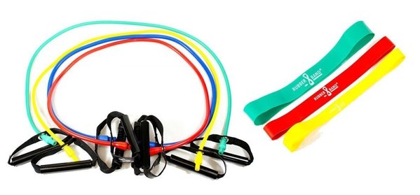 Dittmann BodyTube Gymnastikband Fitnessband mit Plastikgriffen+ Bonus Rubberband