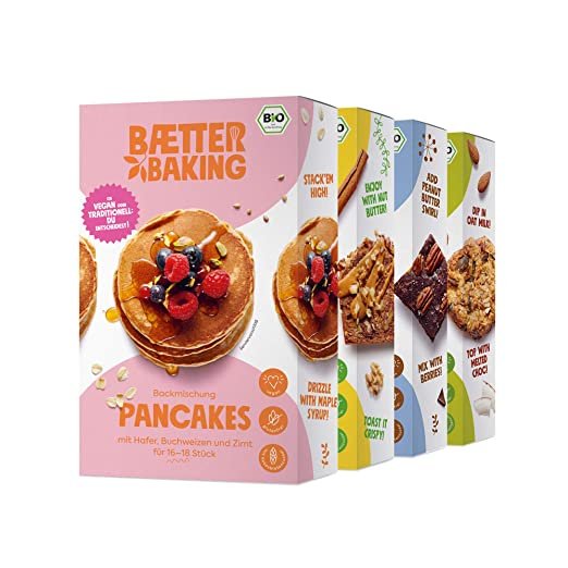 Baetter Baking 4er-Probierpaket Backmischungen (1xPancakes, 1xBanana Bread, 1xBrownies, 1xHafer)