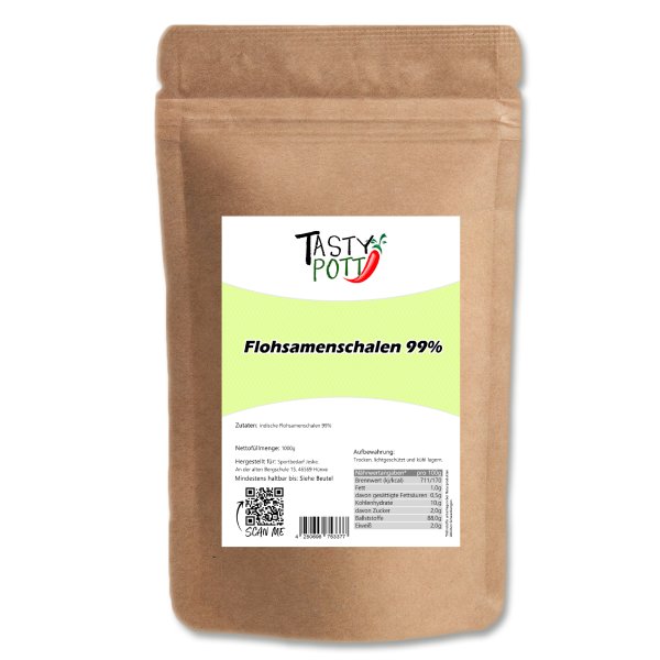 Tasty Pott Premium Flohsamenschalen 99% Reinheit 1000g