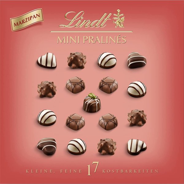 Lindt Schokolade - Marzipan Mini Pralinés Schachtel mit je 17 Pralinen 90g