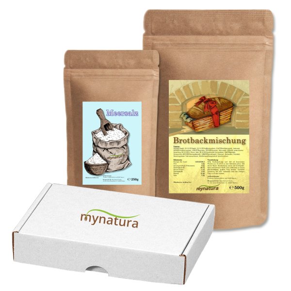 Mynatura Geschenk Set zum Einzug – Brot und Salz I Brotbackmischung I Meersalz I Karte Alles Gute