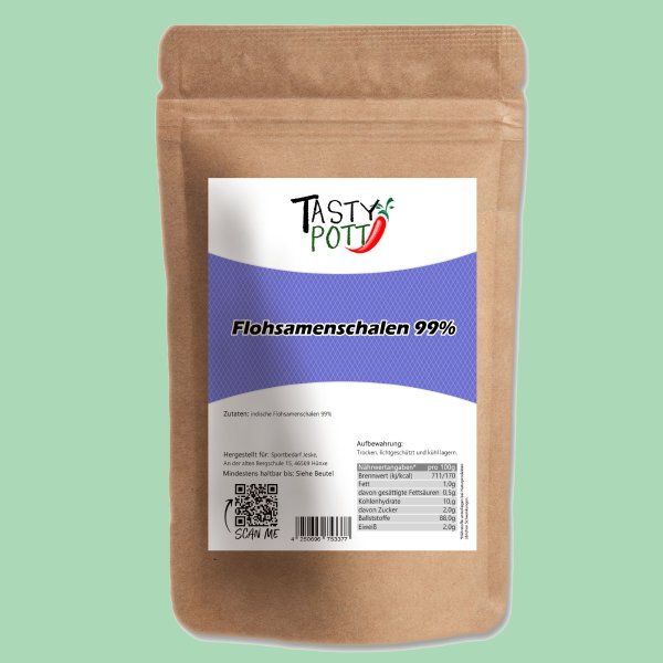 Tasty Pott Premium Flohsamenschalen 99% Reinheit 1000g