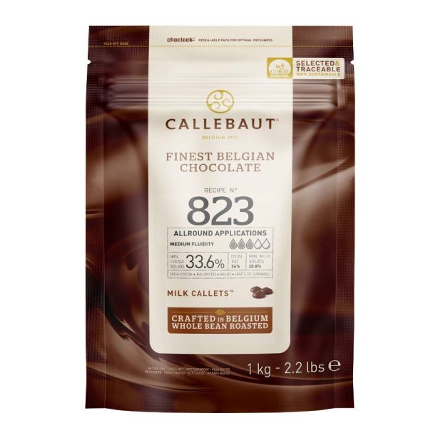 CALLEBAUT Receipe No. 823 - Kuvertüre Callets, Vollmilch Schokolade, 33,6% Kakao (1Kg)