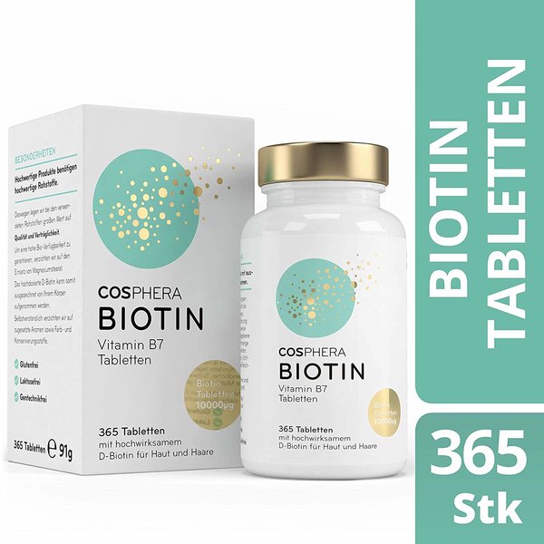 Cosphera - Biotin Hochdosiert 10.000 mcg D-Biotin 365 vegane Tabletten