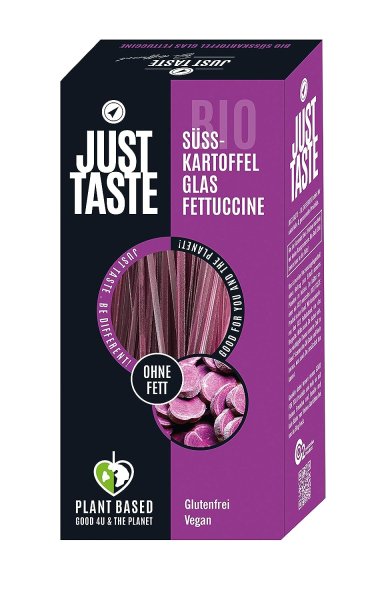 JUST TASTE – Lila Süßkartoffel Glas Fettuccine – Die neue BIO Gemüse Pasta – 250g