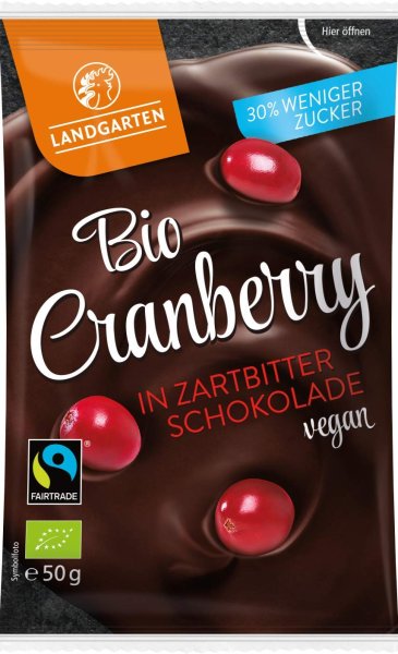 Landgarten Bio Cranberry in Zartbitter-Schokolade, 50 g