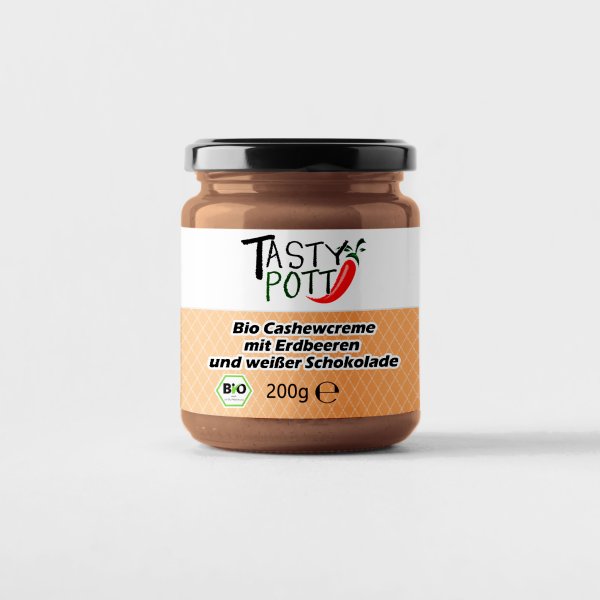 Tasty Pott Bio Cashewcreme mit Erdbeeren und weißer Schokolade 200g Glas