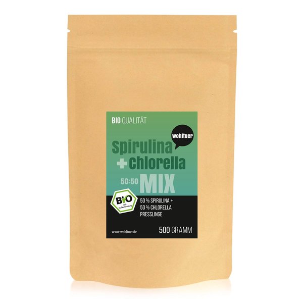 Wohltuer Spirulina + Chlorella Bio Algen Superfood Mix Tabletten, 500g Großer Beutel